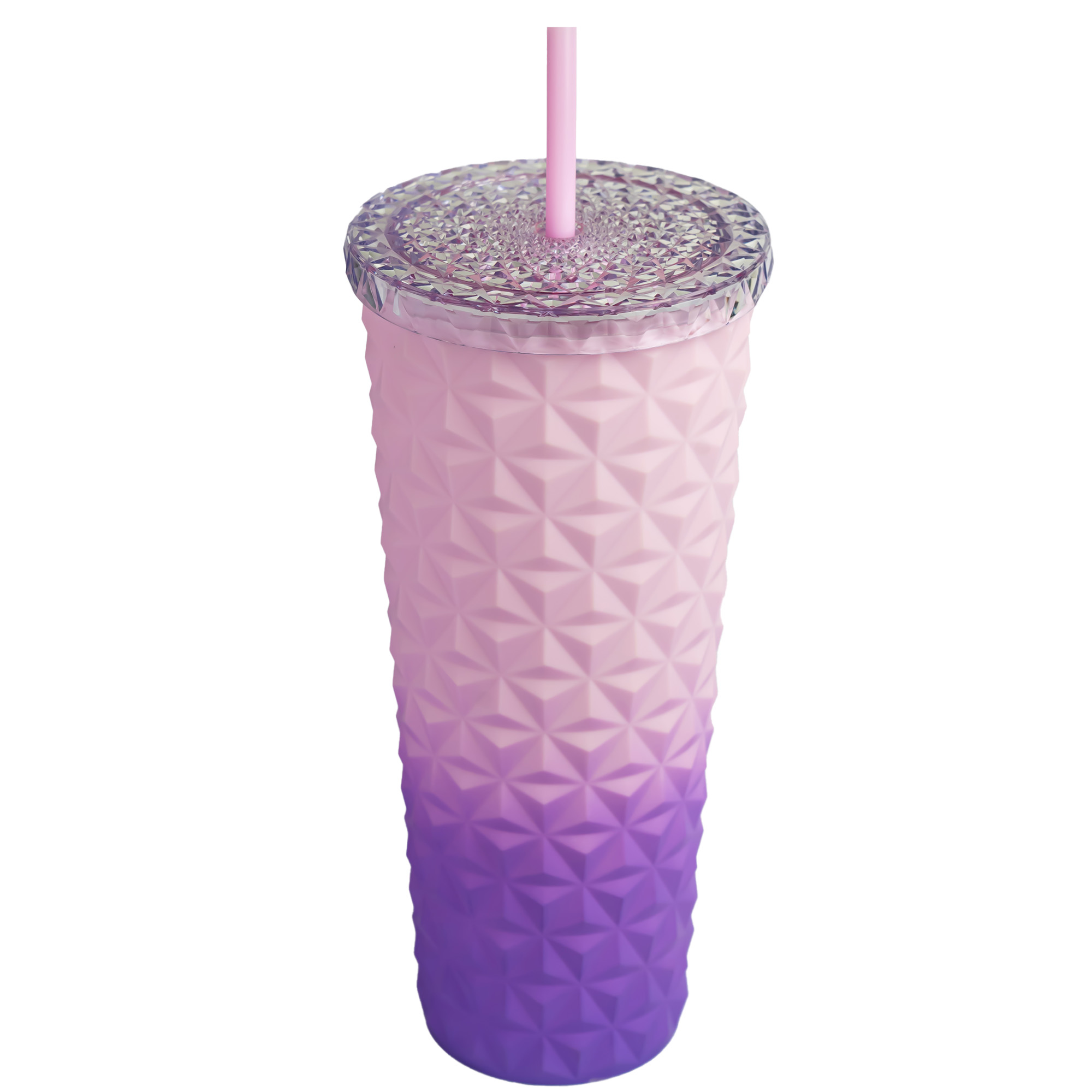 VRM 710ml BPA-Free Plastic Insulated Diamond Checkered Tumbler with Straw | Double Wall Cup with Silicone Grip & Spill-Proof Lid.