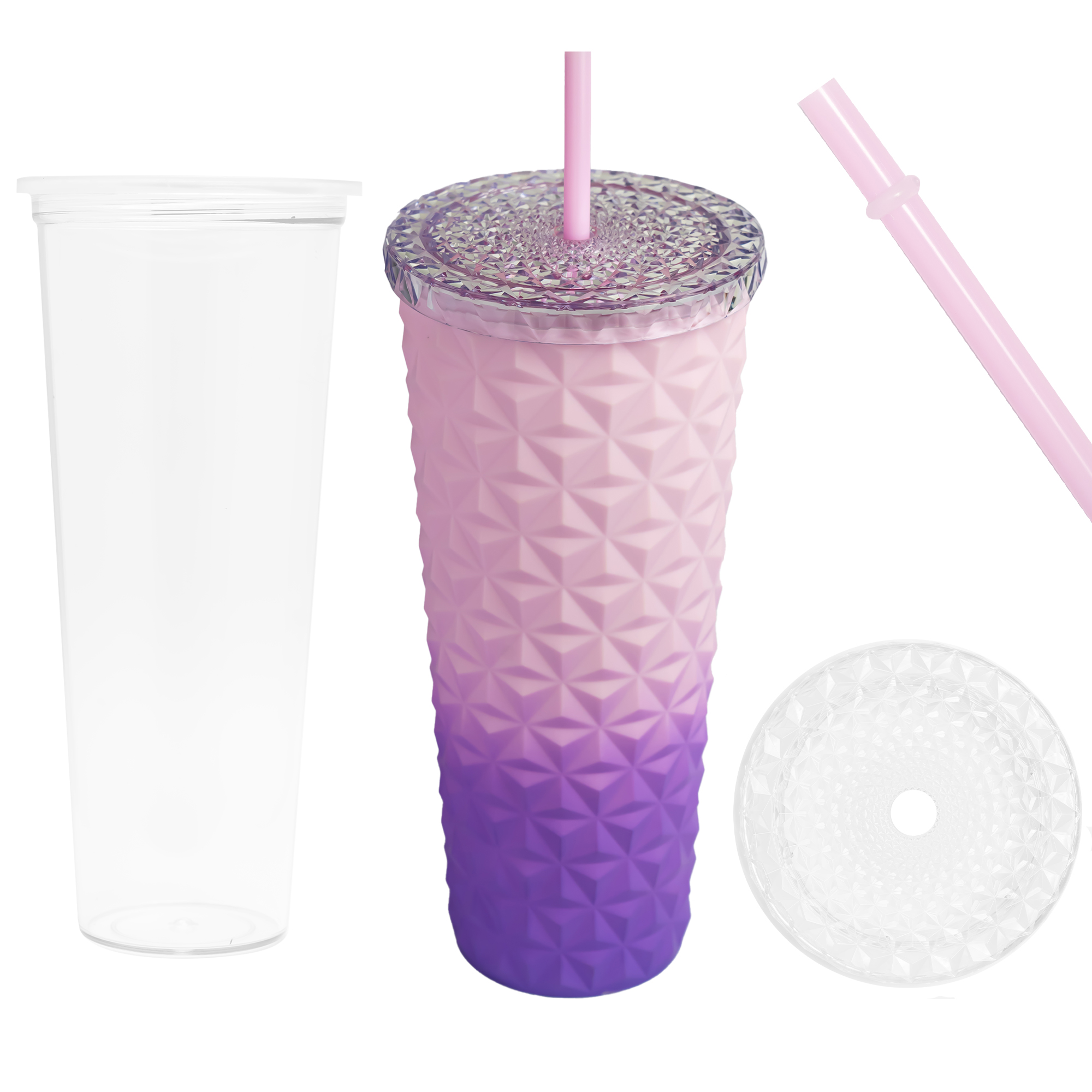 VRM 710ml BPA-Free Plastic Insulated Diamond Checkered Tumbler with Straw | Double Wall Cup with Silicone Grip & Spill-Proof Lid. - Image 8