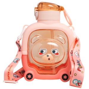 Cute Teddy Bear Water Bottle for Kids – 1L Leakproof BPA-Free Plastic Bottle with Straw | Cartoon Design School Bottle for Girls & Boys.