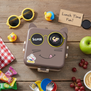 VRM Super Cat Bento Lunch Box | 3-Compartment Leak-Proof Lunchbox with Detachable Stainless-Steel Inner | BPA-Free Outer | Ideal for School, Office & Travel.