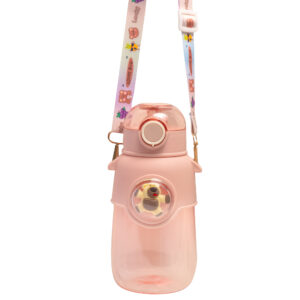 Bear Transparent Kids Sipper Bottle with Straw | 650ml Cute Leakproof Water Bottle with Adjustable Strap | BPAFree Plastic Tumbler for School & Travel.