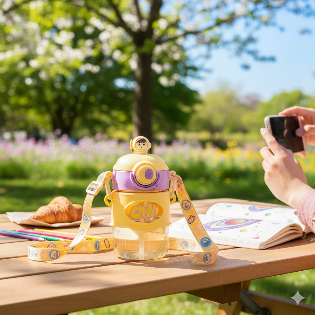 Astronaut/Pilot Theme Kids Water Bottle 500ml – BPA Free Plastic Bottle with Straw, Leak-Proof, One Touch Lid, Cute Space Design for School & Travel. - Image 20