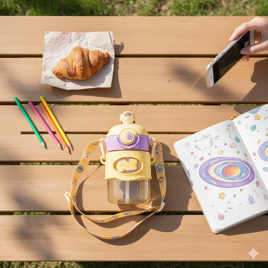 Astronaut/Pilot Theme Kids Water Bottle 500ml – BPA Free Plastic Bottle with Straw, Leak-Proof, One Touch Lid, Cute Space Design for School & Travel. - Image 19