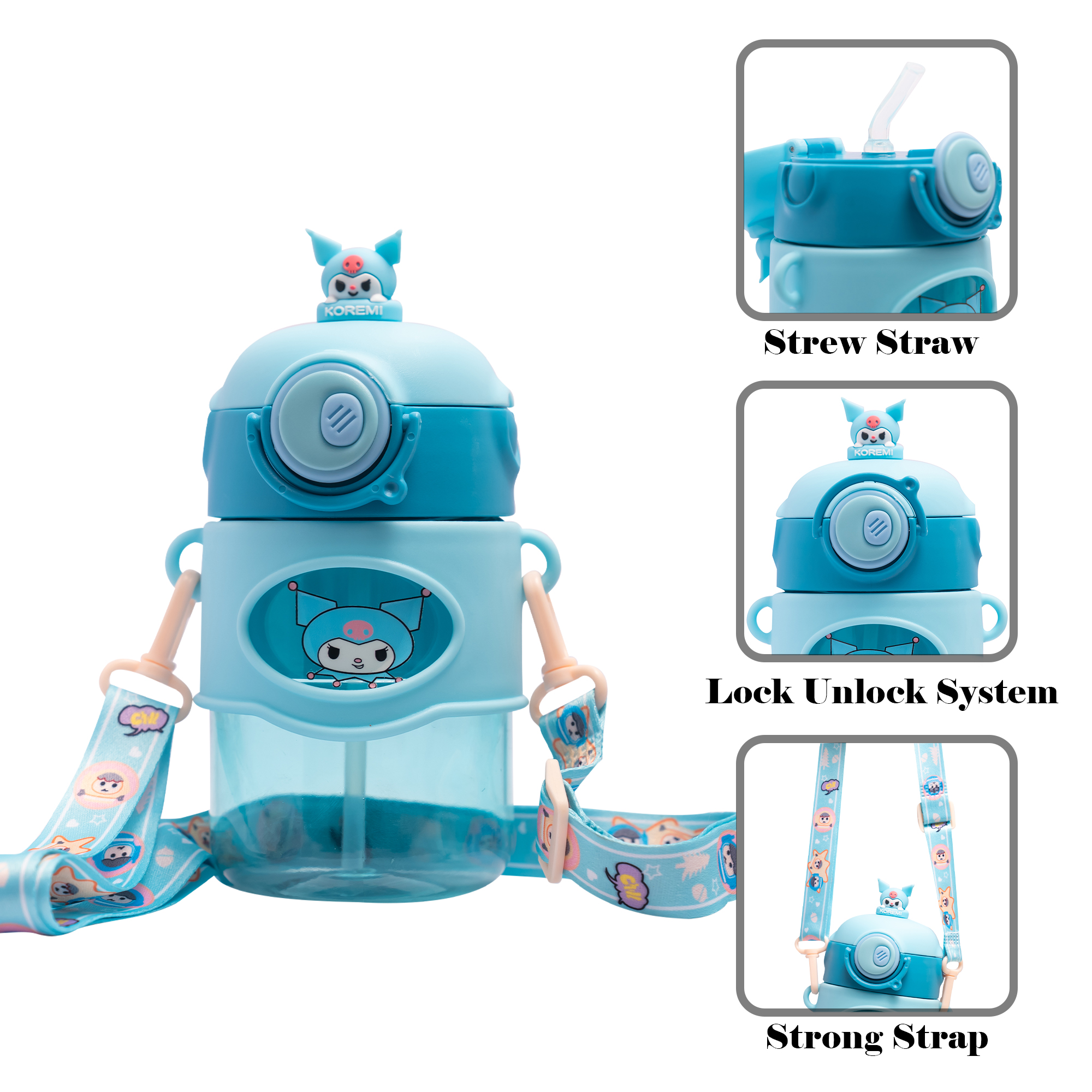 Astronaut/Pilot Theme Kids Water Bottle 500ml – BPA Free Plastic Bottle with Straw, Leak-Proof, One Touch Lid, Cute Space Design for School & Travel. - Image 12